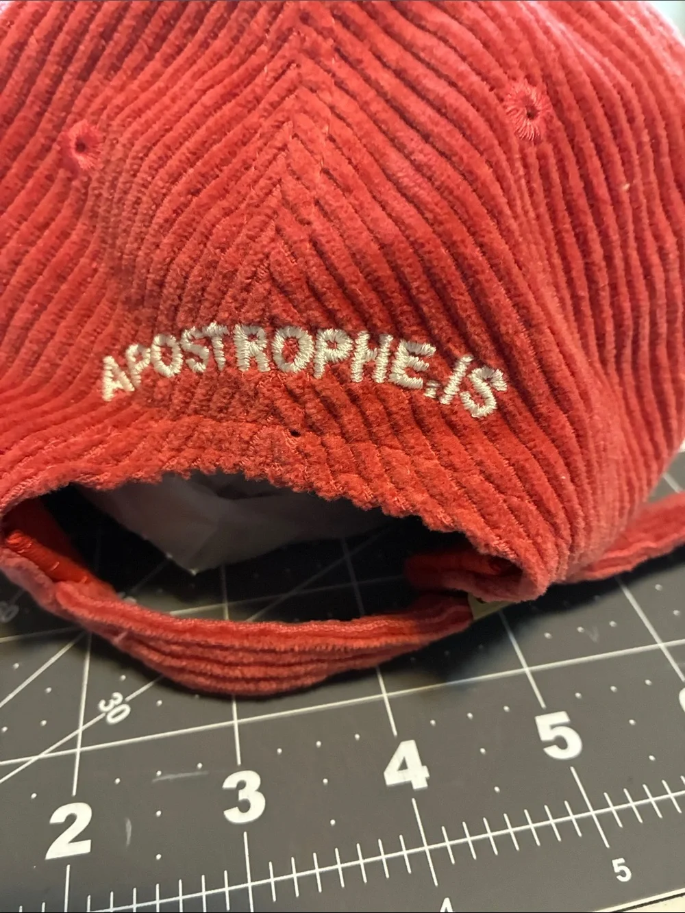 A Apostrophe , Corduroy Baseball Cap in Rust Red with White 'A'  , 100 cotton